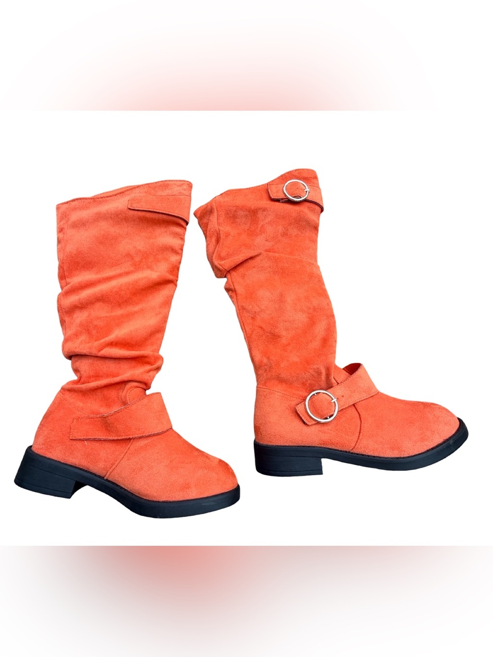 Women's Orange Suede Mid-Calf Buckle Boots Size 37 EU 6.5 American Unworn